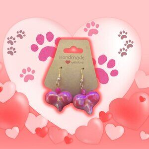 Magenta Tie-Dye Heart Earrings - HANDMADE